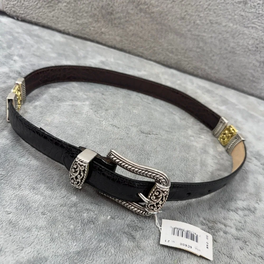 Brighton Belt Women‎ S 28 Black NEW Croc Embossed Leather Silver Gold Filigree